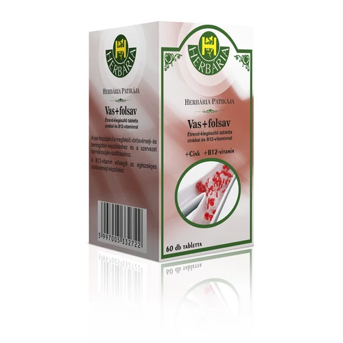 Herbária Vas+folsav étrend-kiegészítő tabletta cinkkel és B12-vitaminnal